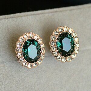 Elegant Halo Oval Shaped Stud Earrings with Australian Crystal